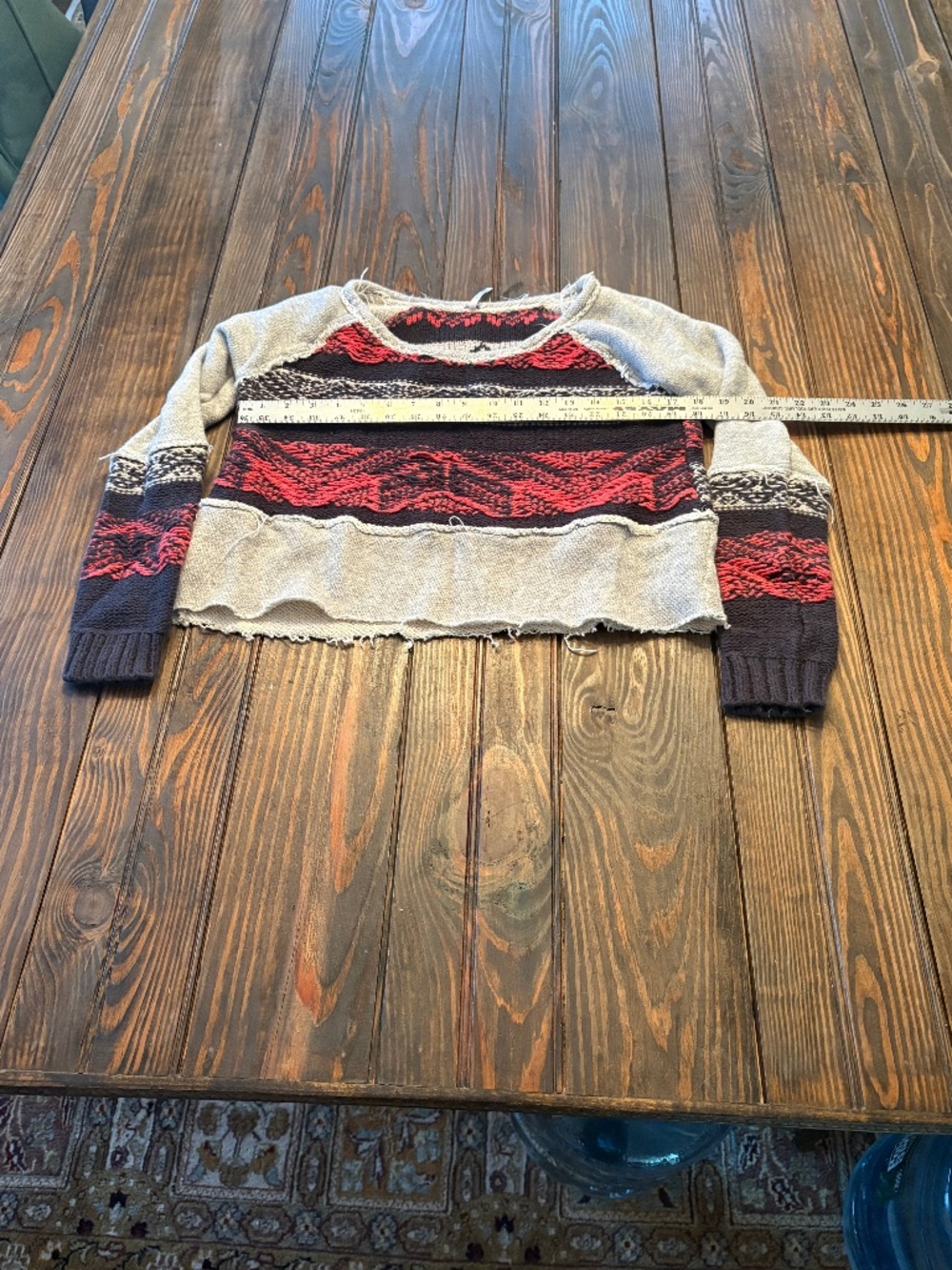 Free People Fair Isle cropped sweater S Red Gray Black